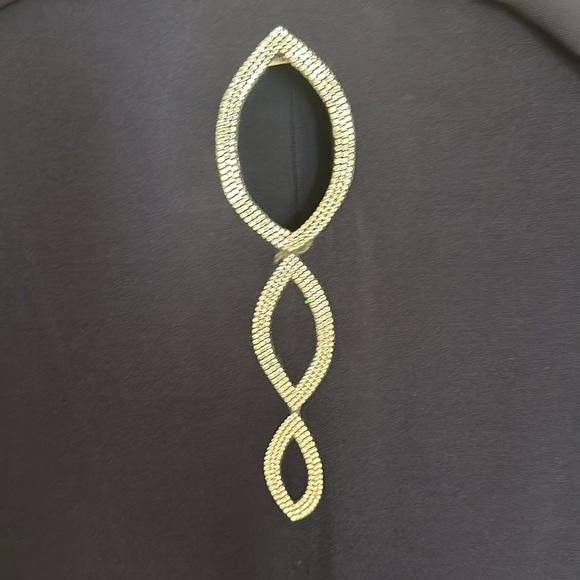 Navy blue mid length formal gown with sheer cape, draping around front and back - Picture 4 of 9